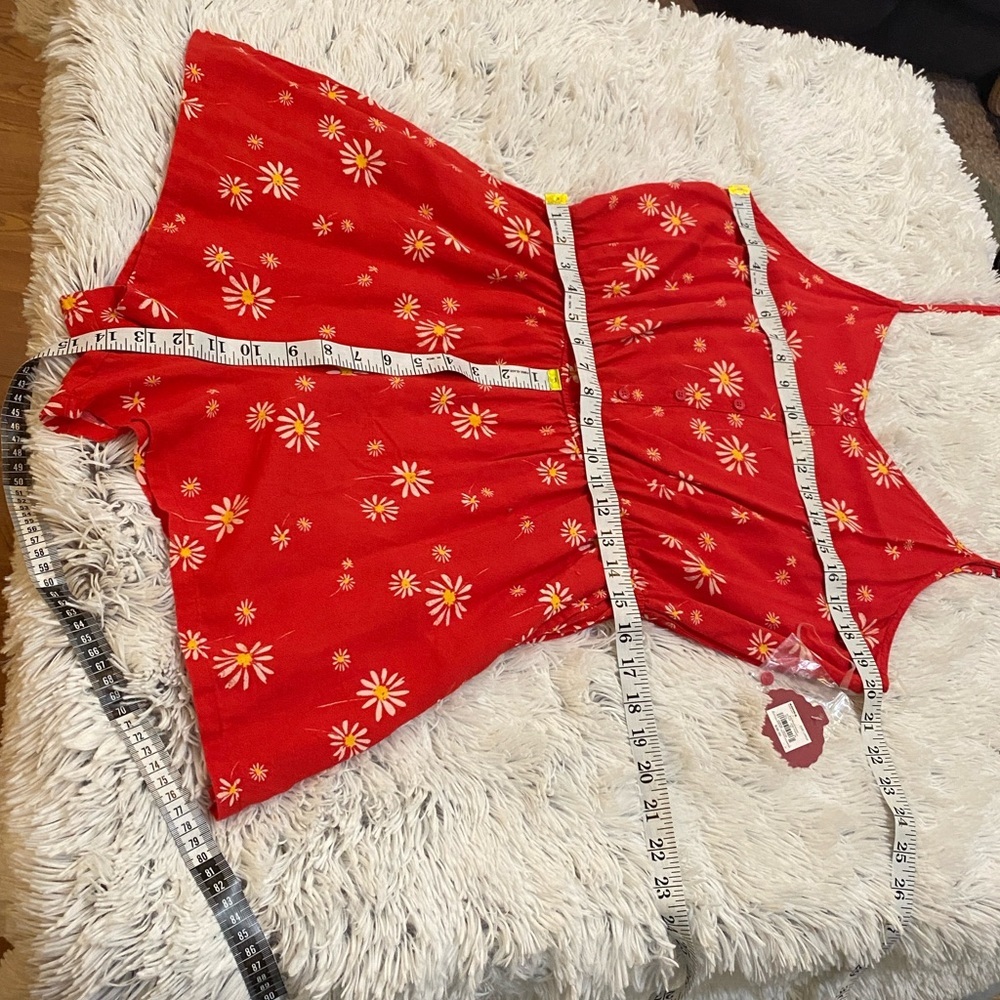 Juniors SO Red White Daisy Print Romper L - Picture 3 of 13